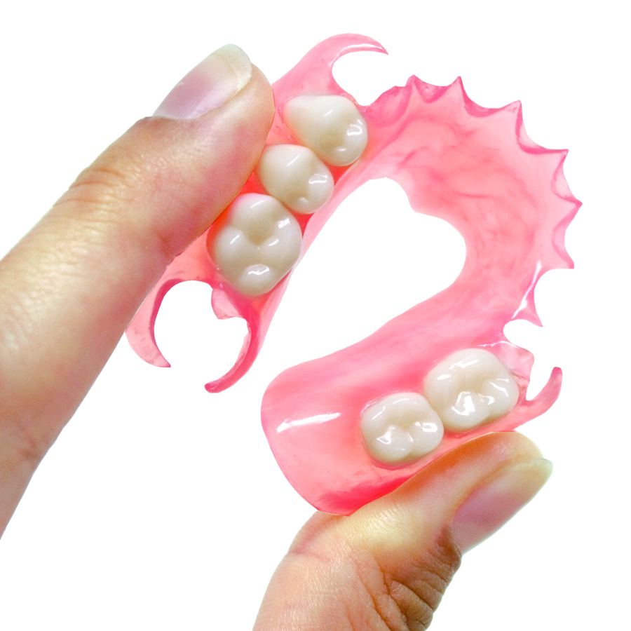 Flexible partial denture held in hand